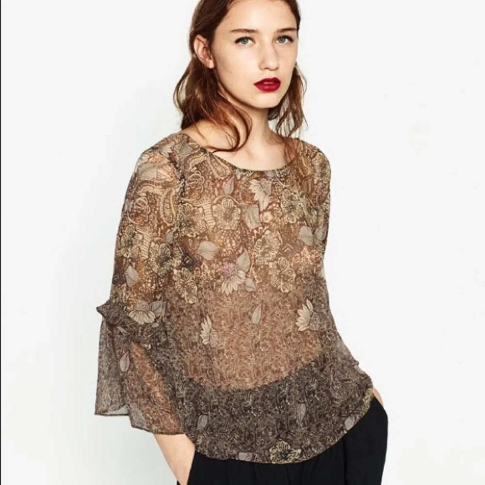 Zara printed blouse with frilled sleeves - medium